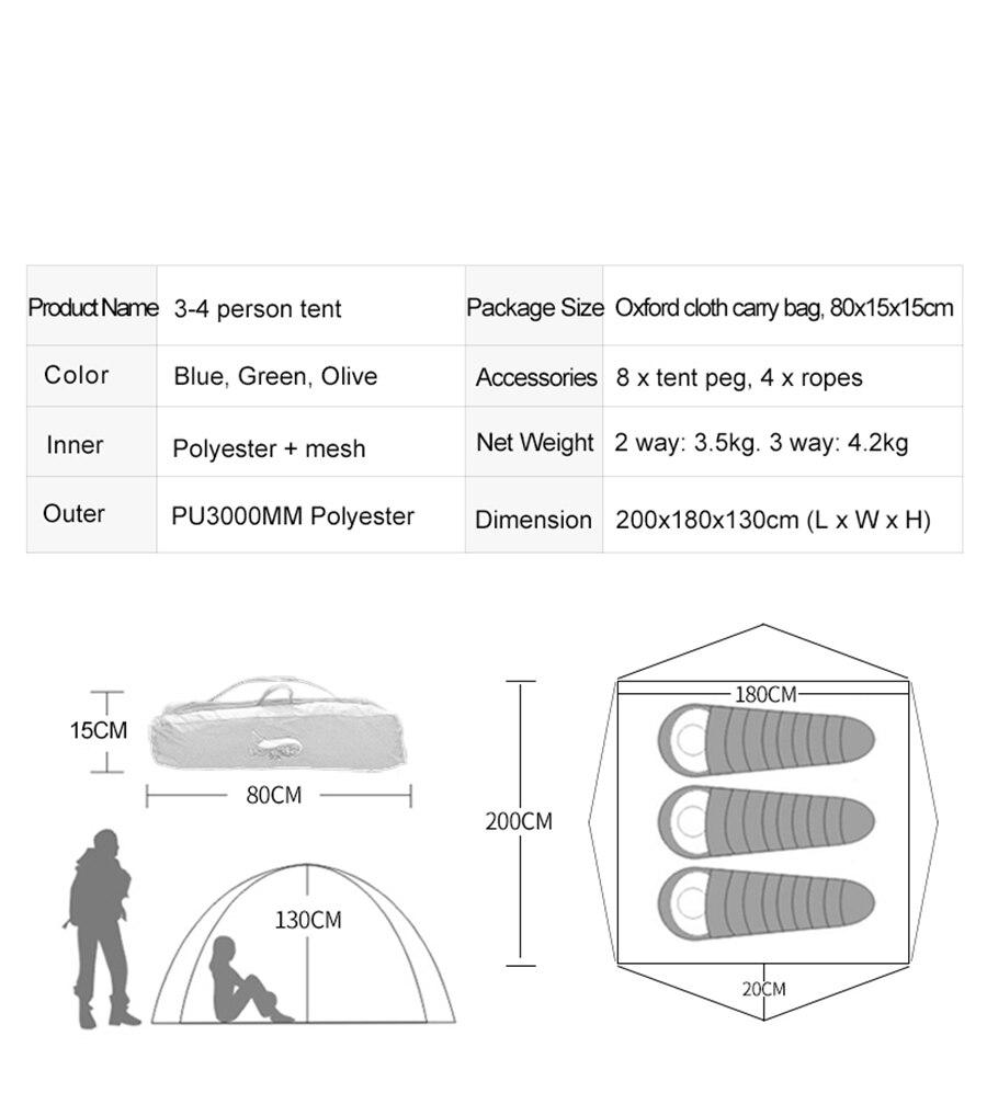 Production information of the Instant Set Up Family Tent for Camping and Hiking