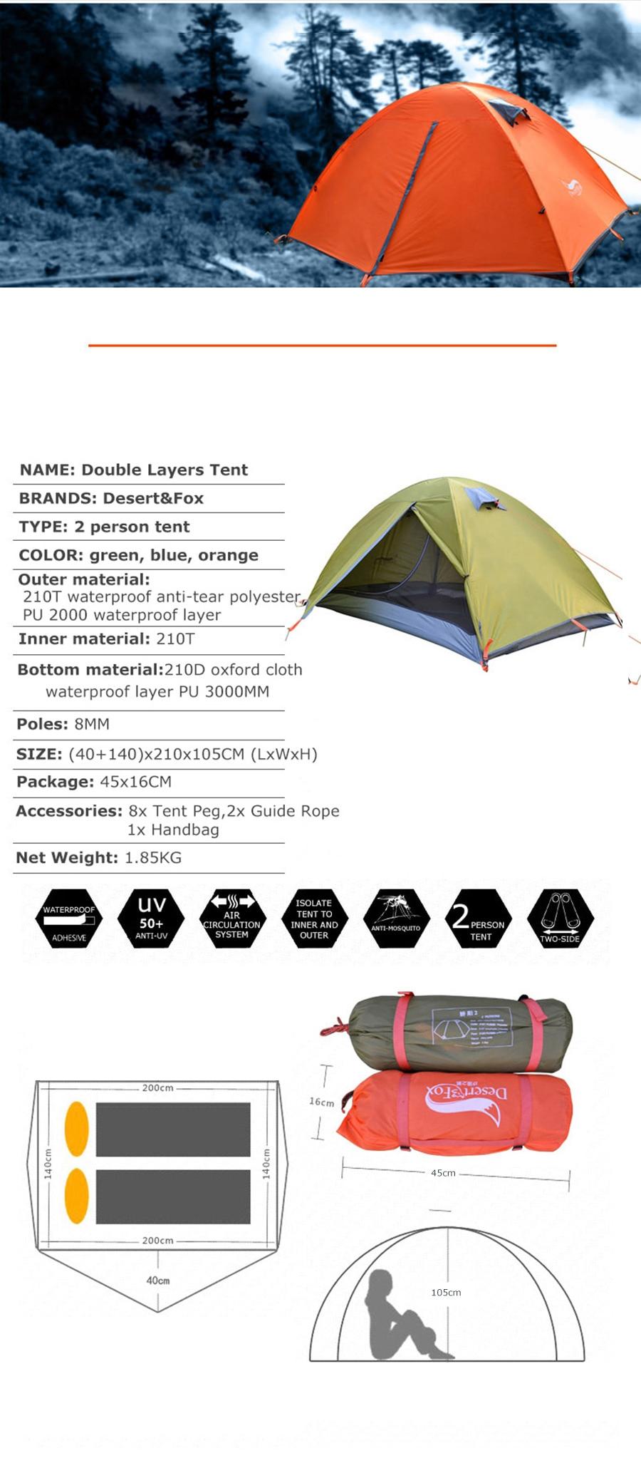 Specifications of the Lightweight Backpacking Tent for 2 Persons