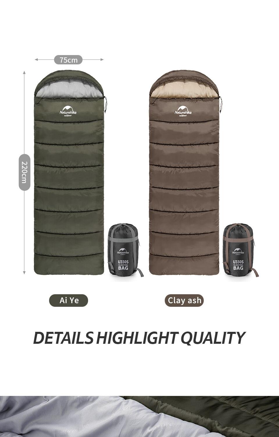 Sizes and dimensions of the ultralight sleeping bag