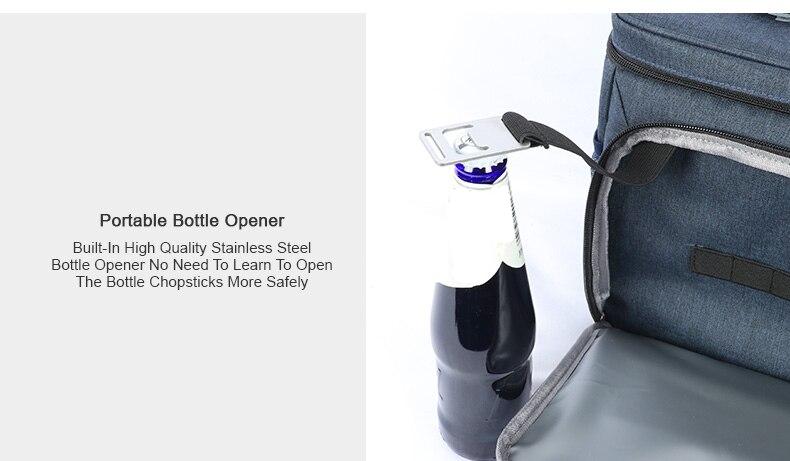 Portable bottle opener picnic cooler bag